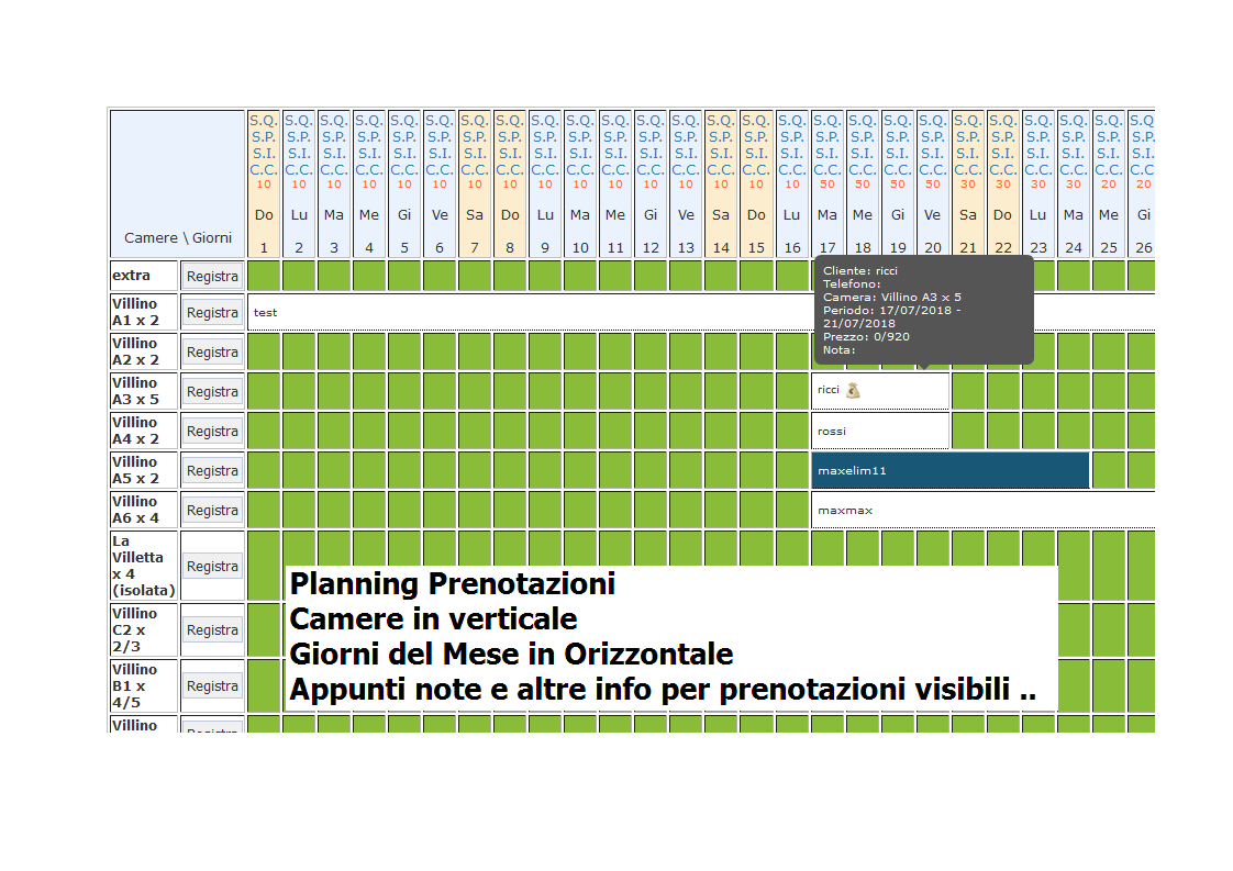 calendario planning prenotazioni